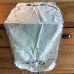 Vintage Floral Table Dresser Runner Blue Edging 41" X 17" See Pictures